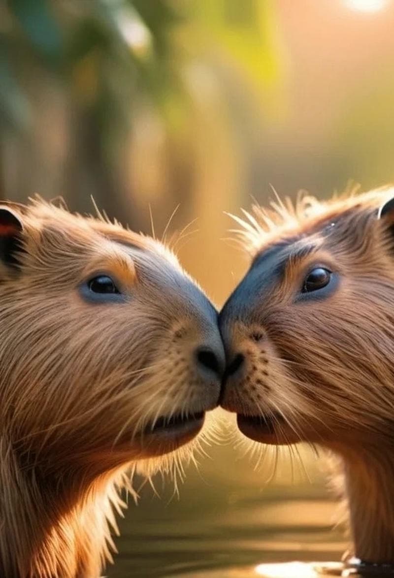 Capybara dễ thương cưỡi rùa