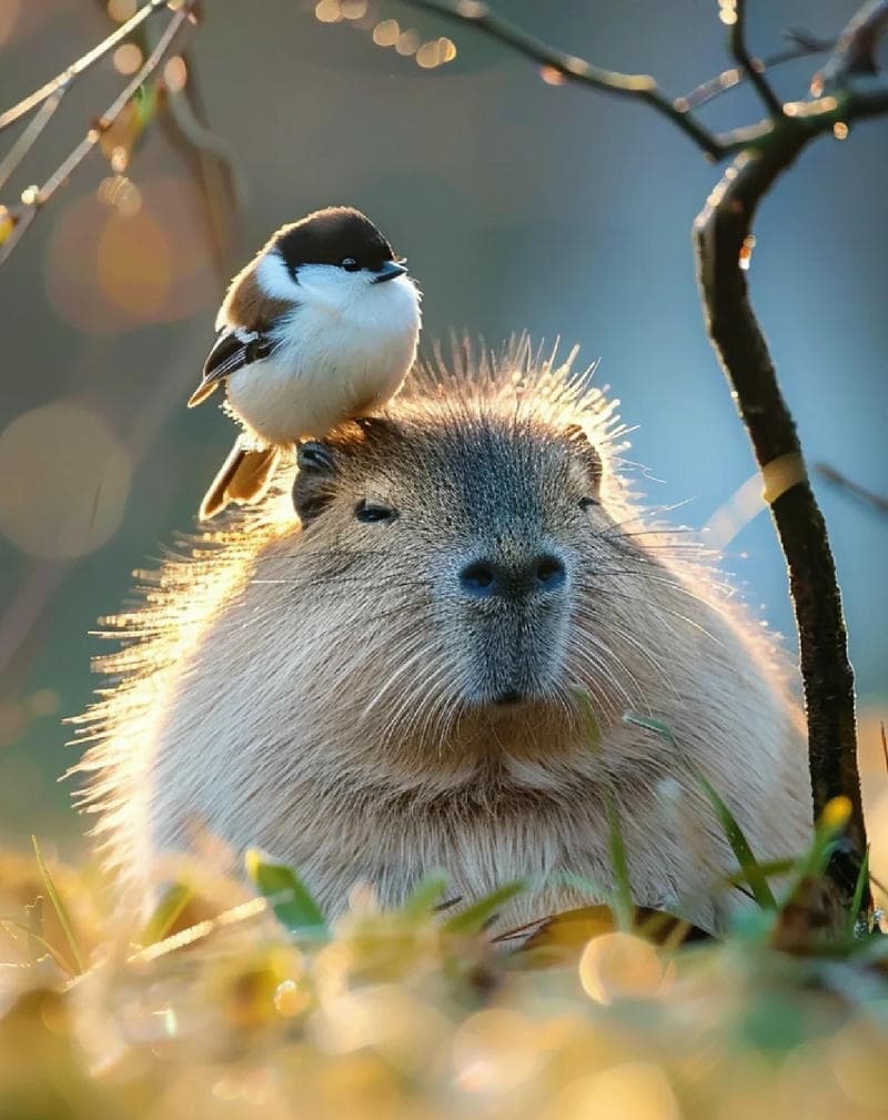 Capybara dễ thương giữa cánh đồng