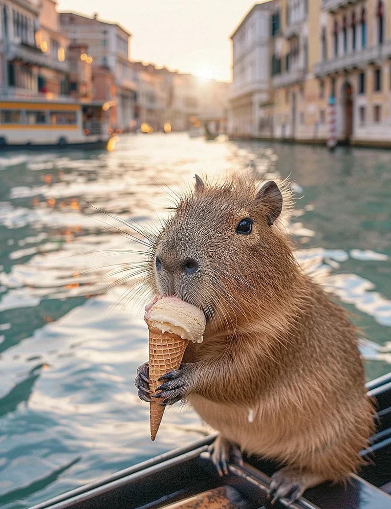 Hình capybara ăn kem