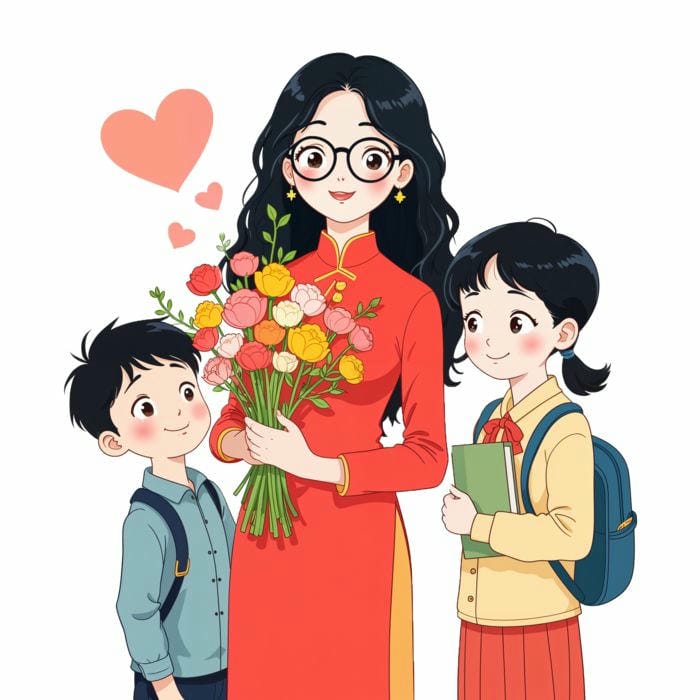 ảnh cô giáo và học sinh chibi đáng yêu