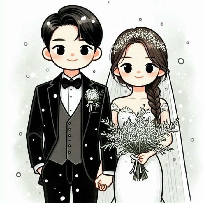 hình ảnh cô dâu chú rể chibi