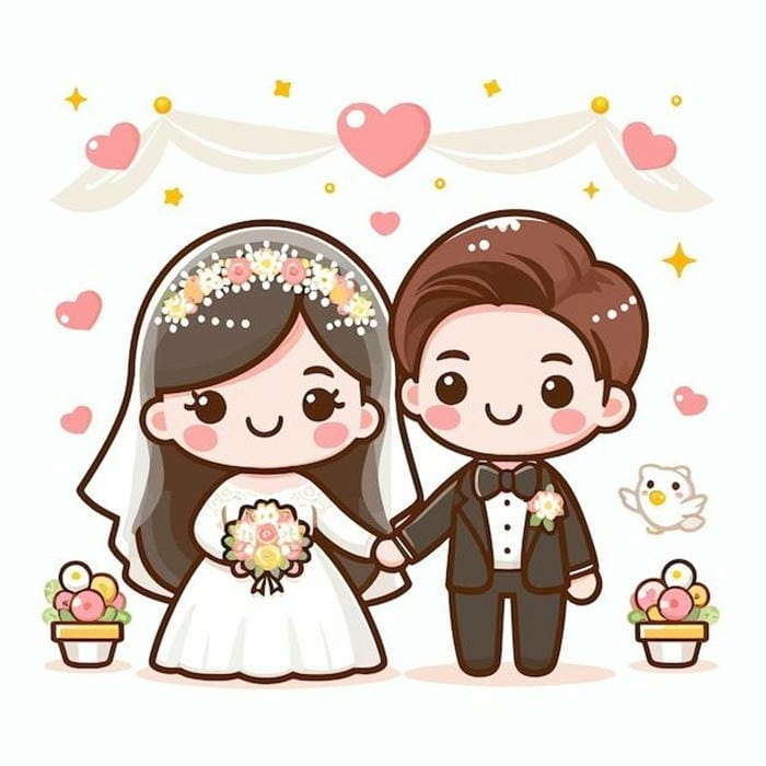 hình ảnh cô dâu chú rể chibi cực đẹp