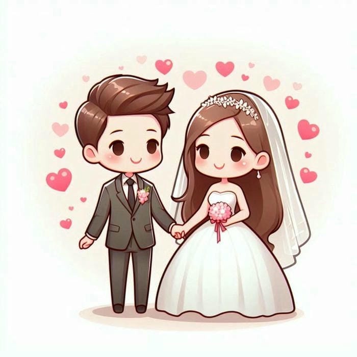 hình chibi cô dâu chú rể cực đáng yêu