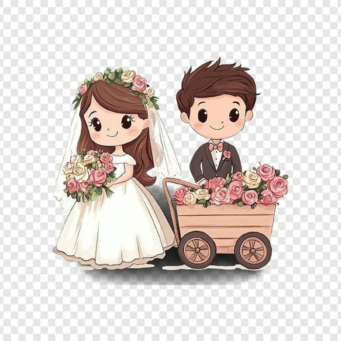 hình chibi cô dâu chú rể dễ thương