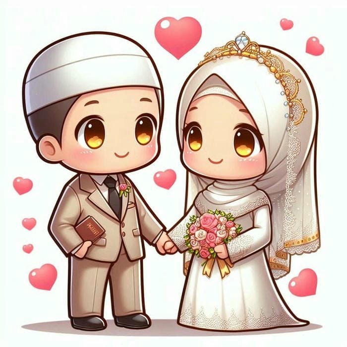 hình cô dâu chú rể chibi cute