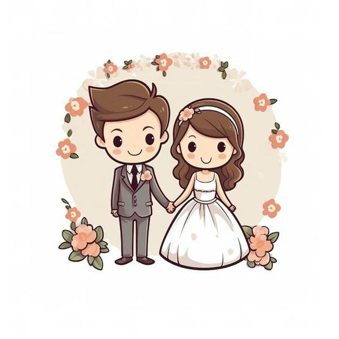 hình cô dâu chú rể chibi đáng yêu