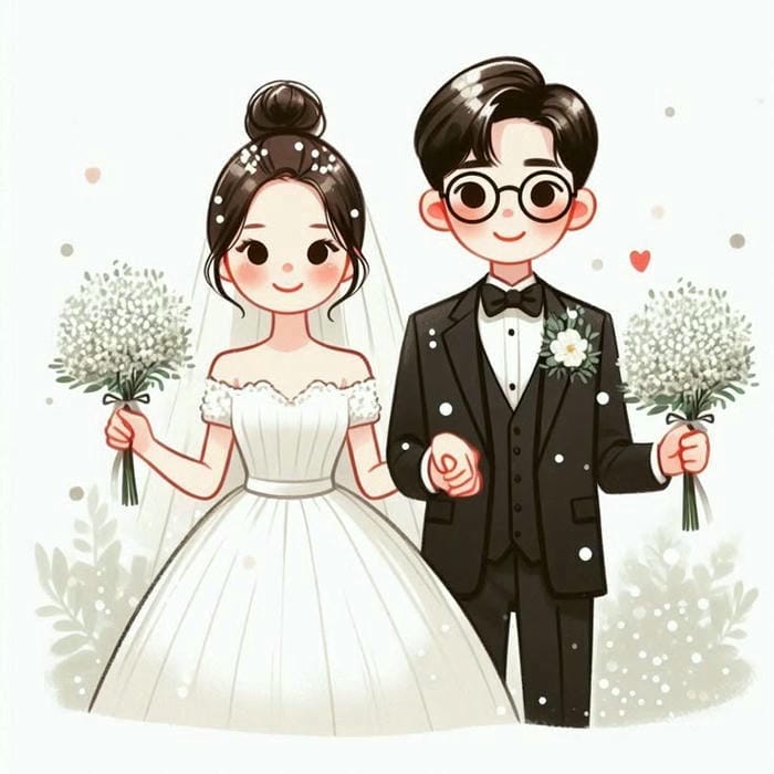 hình cô dâu chú rể chibi dễ thương