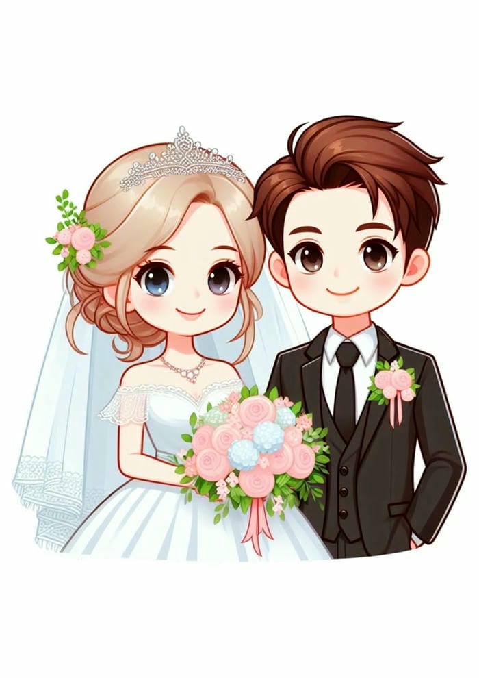 hình cô dâu chú rể chibi