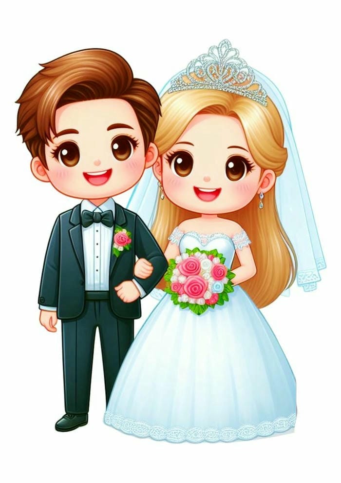 hình cô dâu chú rể đẹp chibi