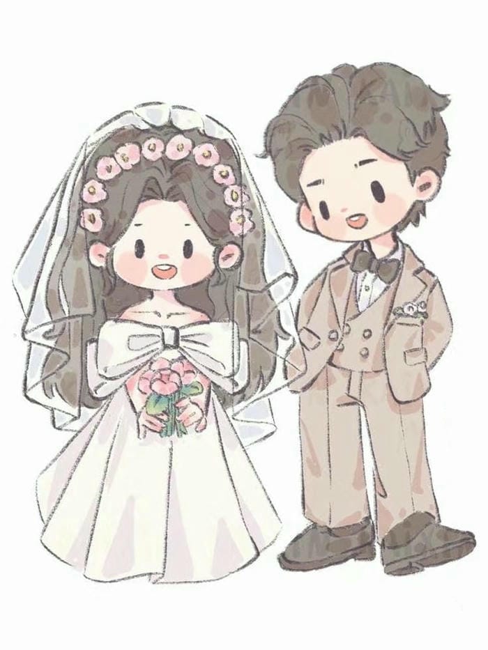 vẽ cô dâu chú rể chibi
