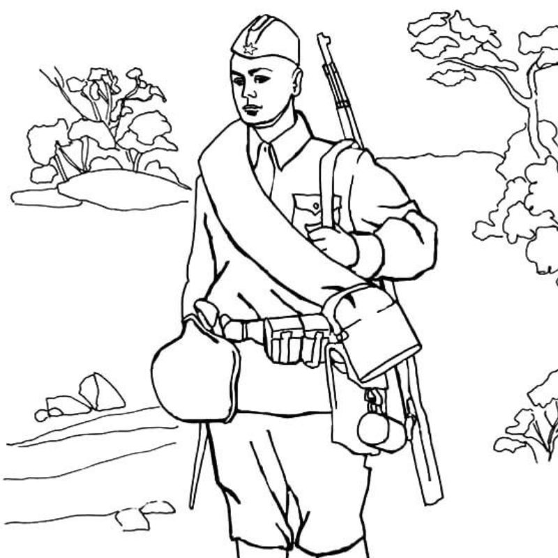 ảnh tranh tô màu chú bộ đội cho bé mẫu giáo