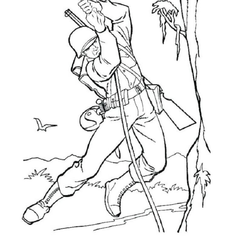 ảnh tranh tô màu chú bộ đội cho bé