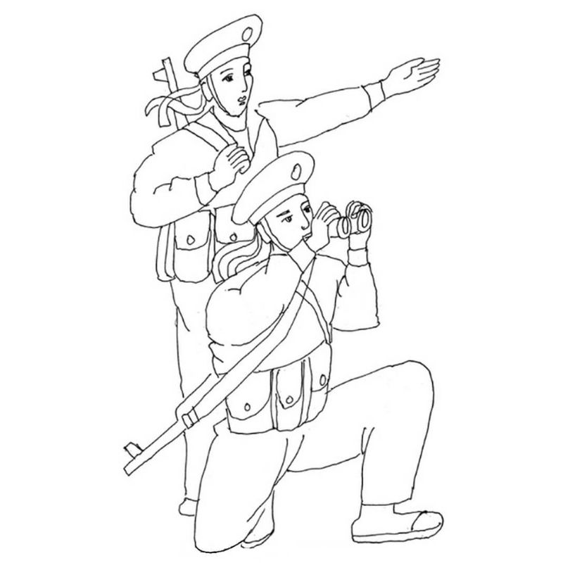 ảnh tranh tô màu chú bộ đội cho trẻ 3-4 tuôỉ