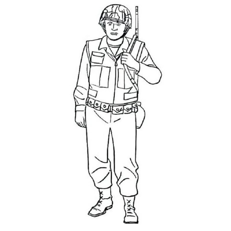 ảnh tranh tô màu chú bộ đội cho trẻ mầm non