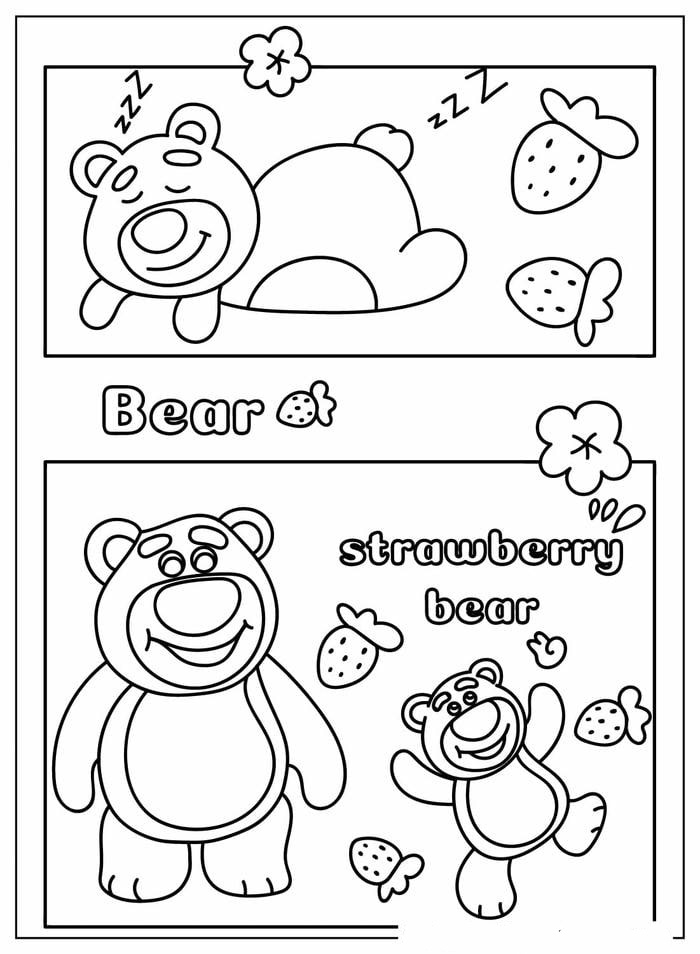 ảnh tranh tô màu gấu dâu cute 4k