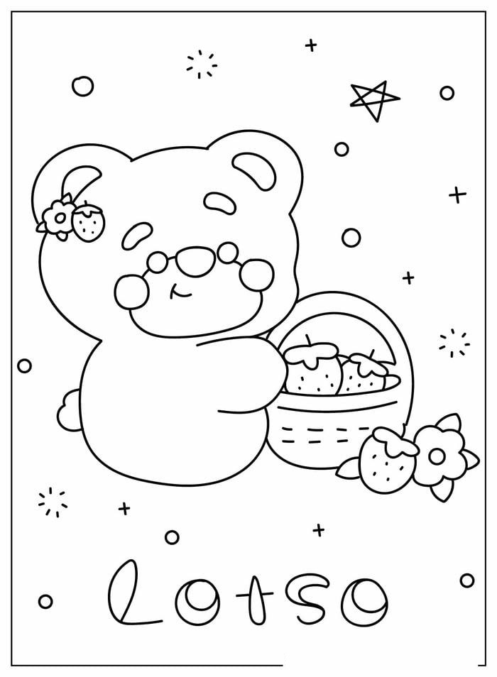 ảnh tranh tô màu gấu dâu cute đáng yêu