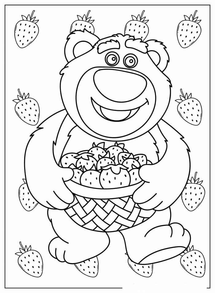 ảnh tranh tô màu gấu dâu cute dễ thương nhất