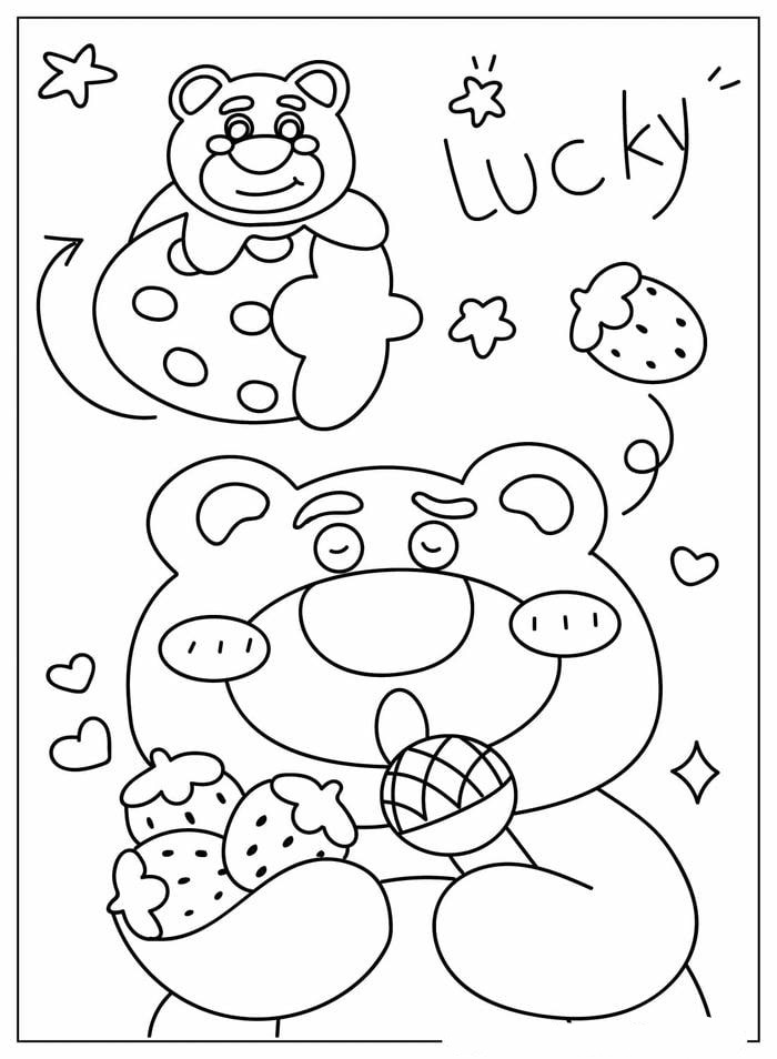 ảnh tranh tô màu gấu dâu cute đẹp hd