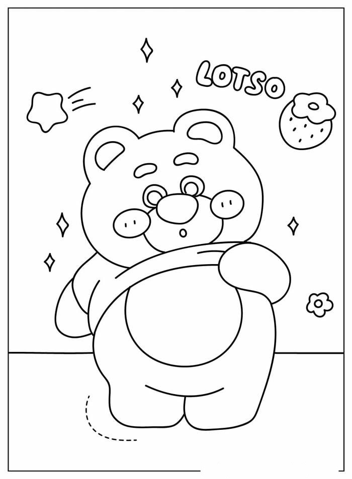 ảnh tranh tô màu gấu dâu cute yêu