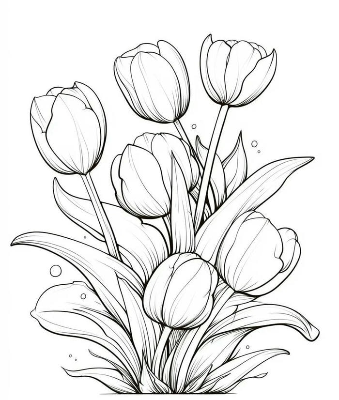 hình ảnh tranh tô màu hoa tulip đẹp cute