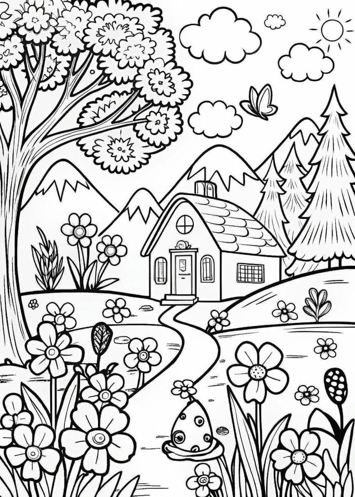 hình tô màu tranh phong cảnh siêu đẹp