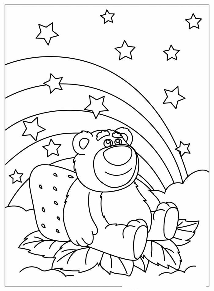 hình tranh tô màu gấu dâu cute hd