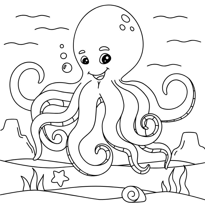tranh tô màu chibi cute bạch tuộc