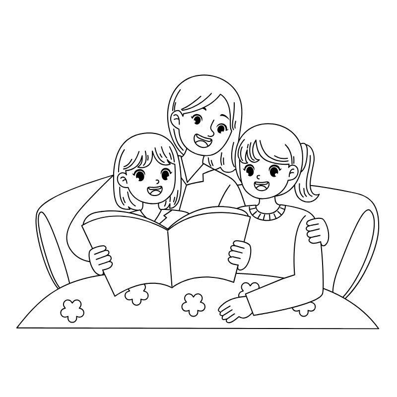 tranh tô màu chibi gia đình