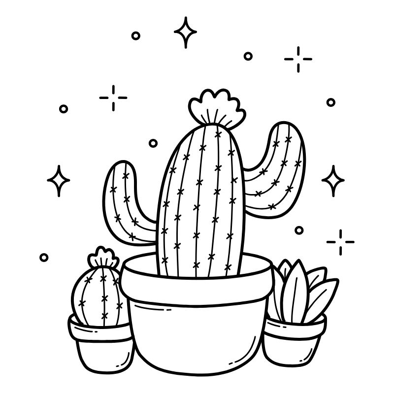 tranh tô màu chibi xương rồng