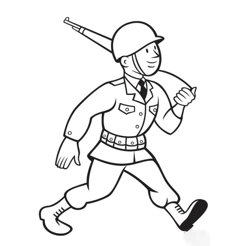 tranh tô màu chú bộ đội cho bé 4-5 tuổi