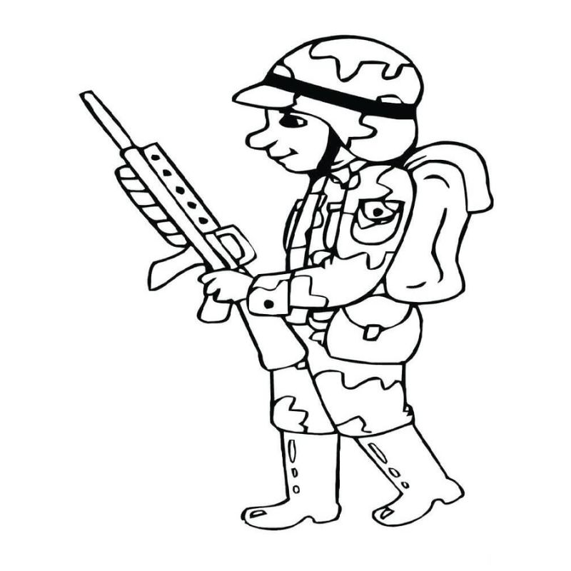 tranh tô màu chú bộ đội cho trẻ 3-4 tuôỉ