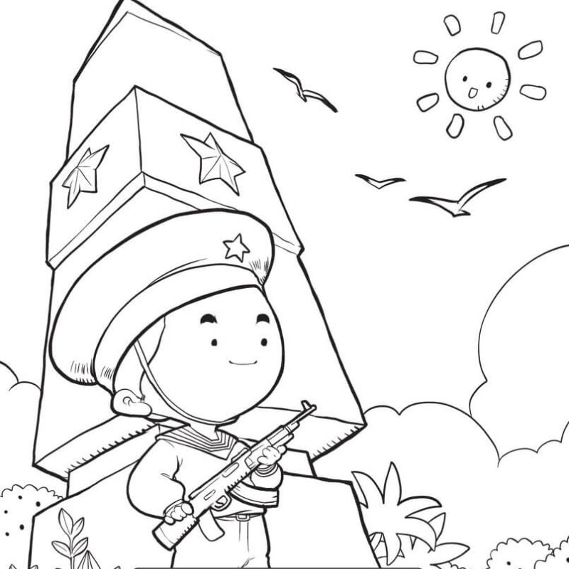 tranh tô màu chú bộ đội cute