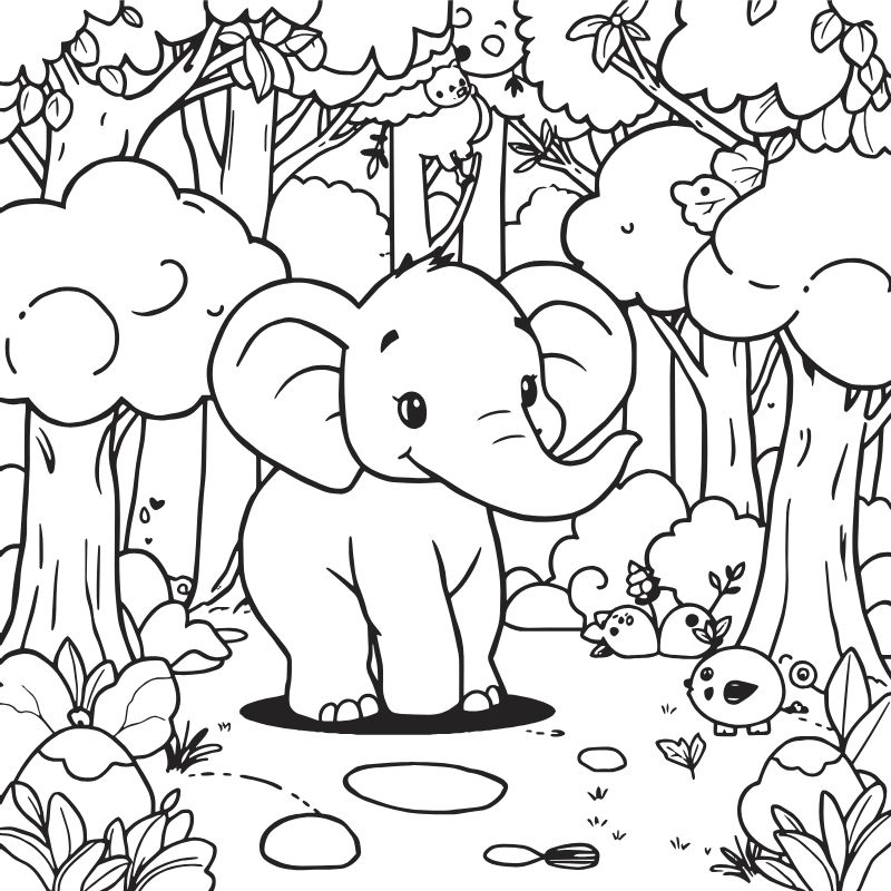 tranh tô màu con voi cho trẻ lớp 5 tuổi