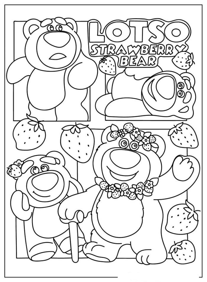 tranh tô màu gấu dâu cute cực đẹp