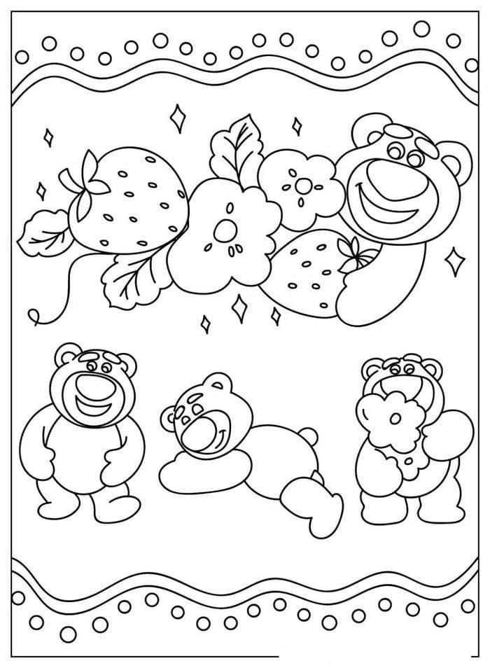 tranh tô màu gấu dâu cute xinh yêu