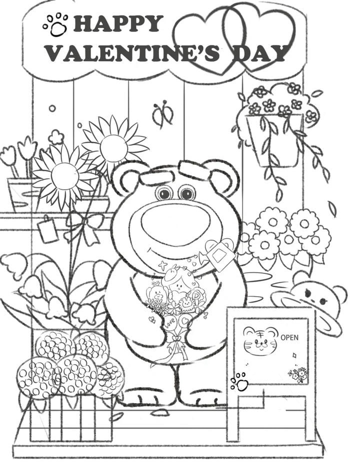 tranh tô màu gấu dâu cute