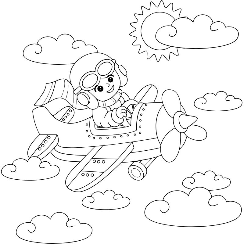 tranh tô màu nghề nghiệp phi công lái máy bai