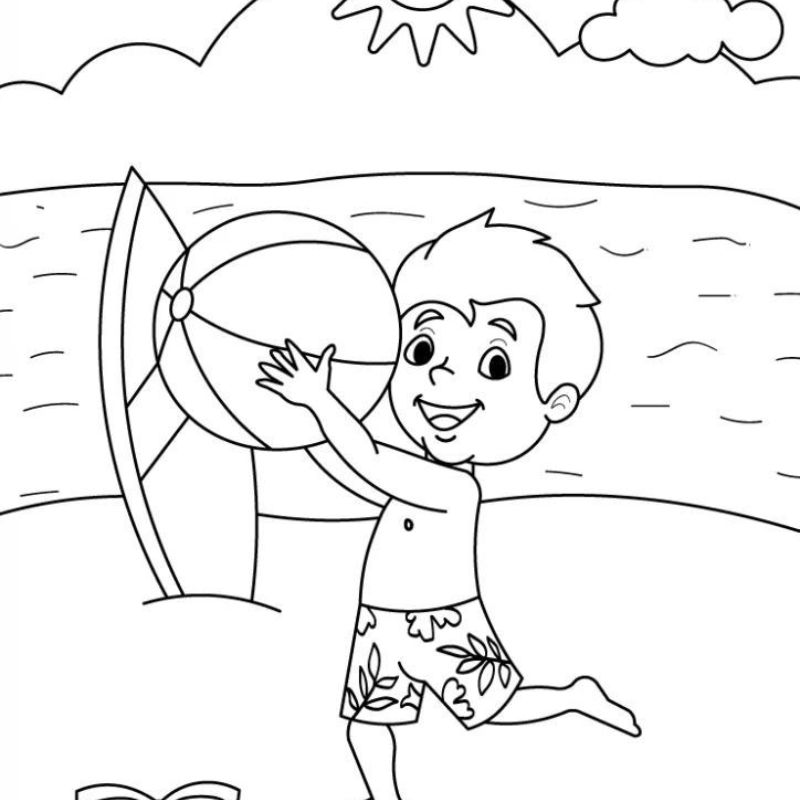 tranh tô màu phong cảnh cậu bé và biển