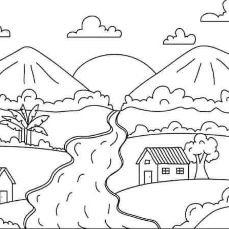 tranh tô màu phong cảnh đồi núi