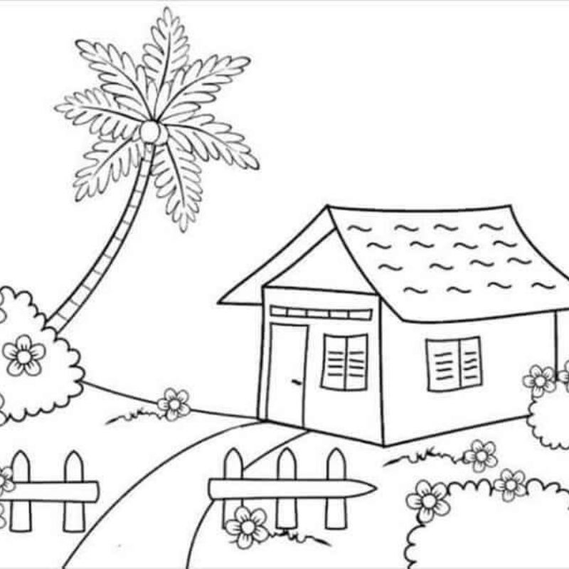 tranh tô màu phong cảnh ngôi nhà