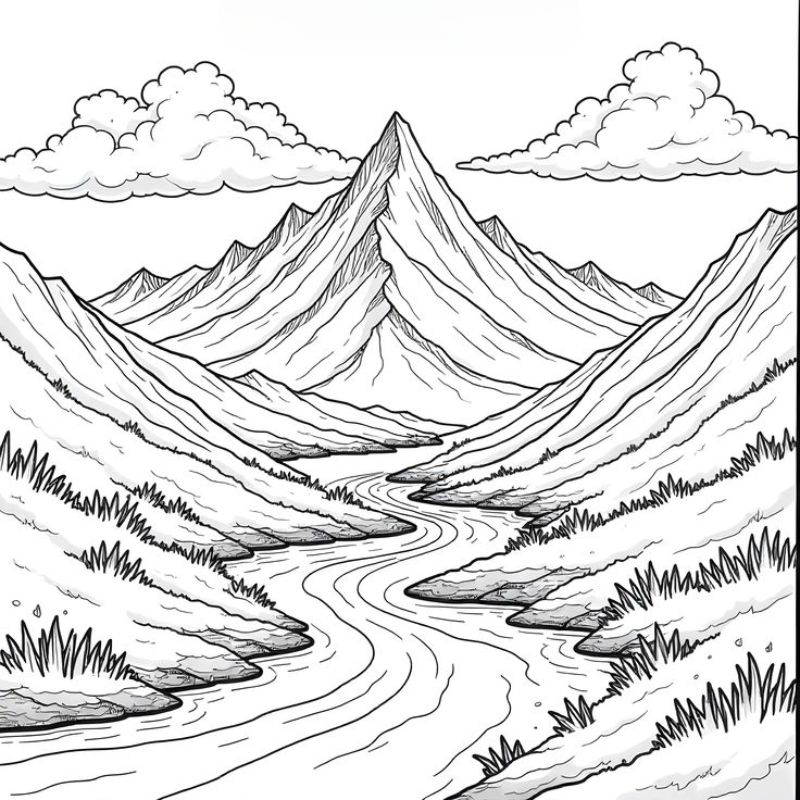 tranh tô màu phong cảnh núi đồi