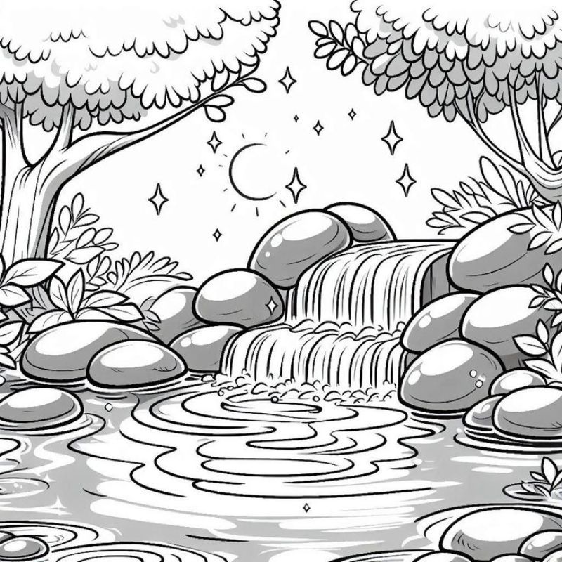 tranh tô màu phong cảnh thác nước đẹp