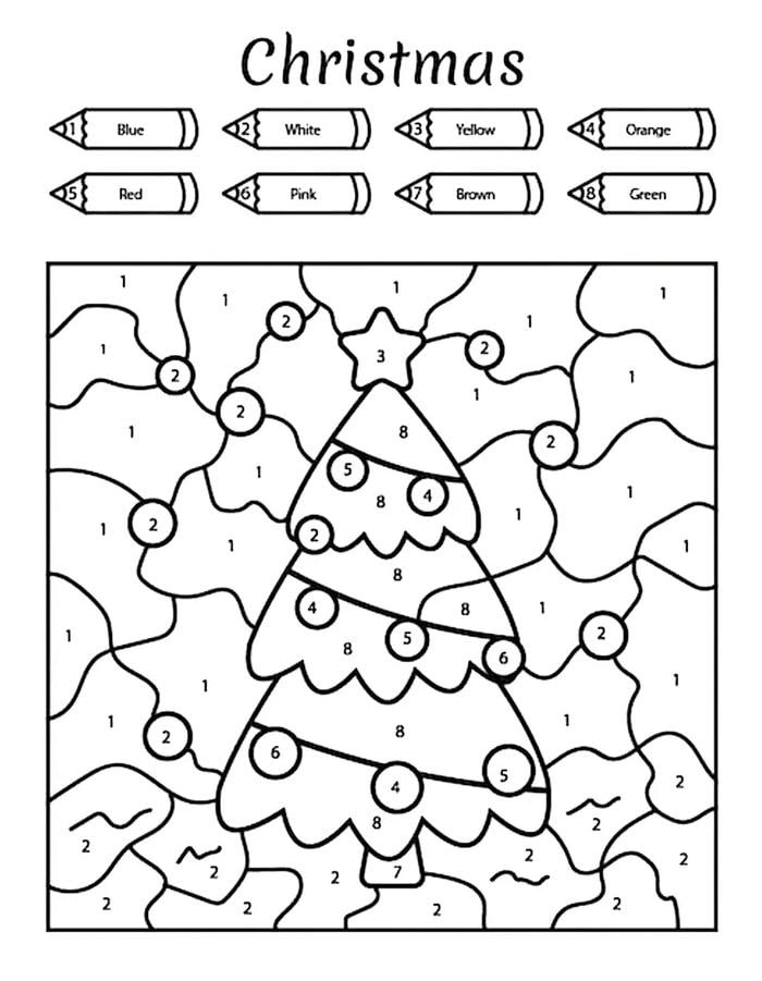 tranh tô màu theo số cây cối
